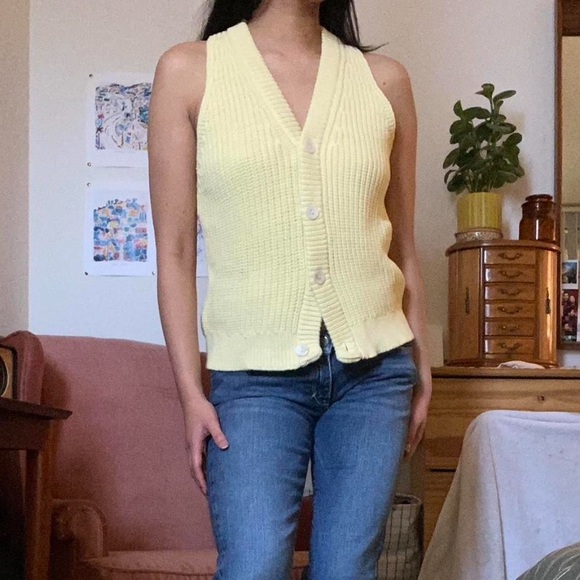 Yellow Knit Button-Up Vest - Picture 1 of 2